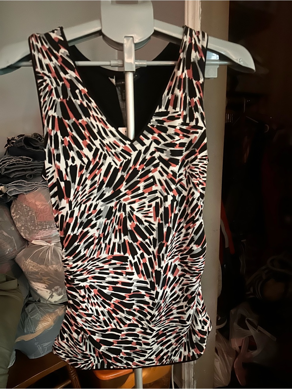White House Black Market Black, White and Coral V-Neck. Reversible